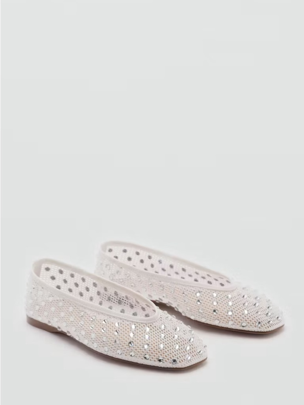 White Embellished Mesh Ballet Flats